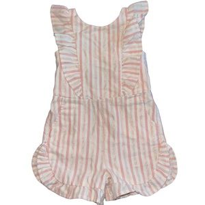 Genuine Kids Oshkosh Infant Romper Pink White Stripe Size 12 Months Cotton